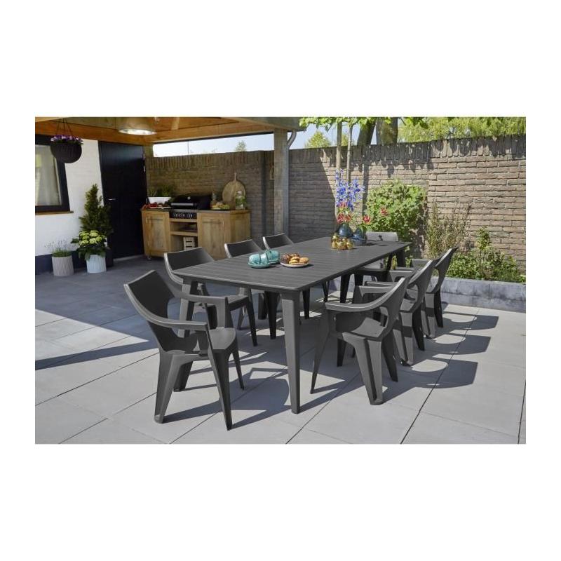 Table de jardin en résine Lima - Gris graphite - 8 à 10 personnes