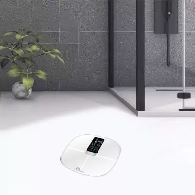 Balance Connectée Impédancemètre Blanc 180kg • Suivi de Poids et Mesures Balance Connectée Impédancemètre Blanc 180kg • Suivi de Poids et Mesures