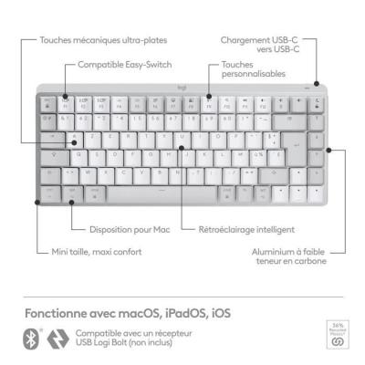 Clavier Logitech MX Mini Mac Sans Fil - Gris Pale