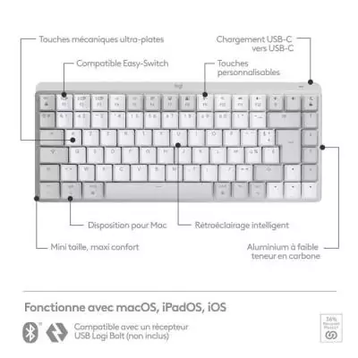Clavier Logitech MX Mini Mac Sans Fil - Gris Pale