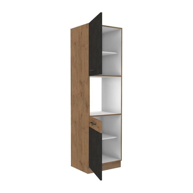 Colonne cuisine ROCK - Chene Lancelot/Gris Matera - L60 x H210 cm