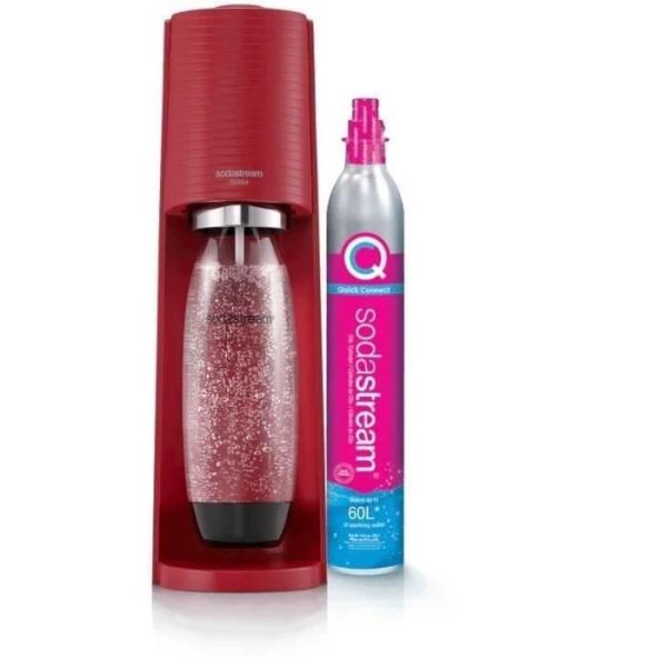 Machine a eau pétillante SODASTREAM - TERRA Rouge - 1 bouteille 1L compatible lave-vaisselle - 1 recharge de gaz 60L