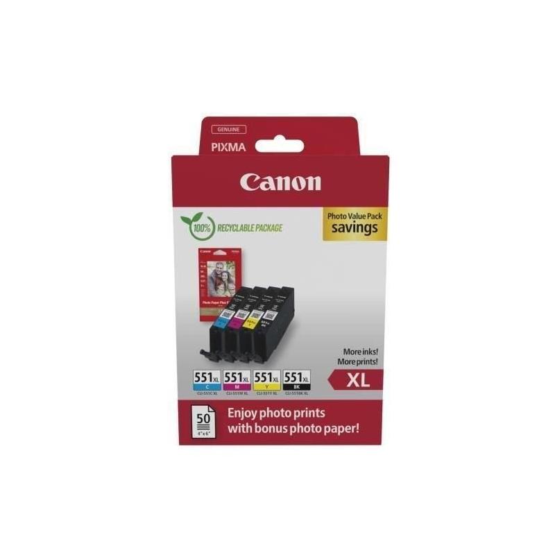 Pack cartouches d'encre + papiers photo Canon CLI-551XL - Haut rendement