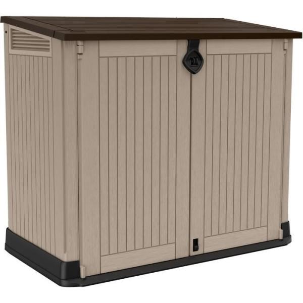 Coffre de rangement extérieur KETER en résine 880 litres Beige et marron- Malle de jardin sans vérins