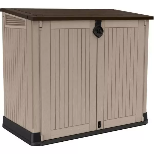 Coffre de rangement extérieur KETER en résine 880 litres Beige et marron- Malle de jardin sans vérins