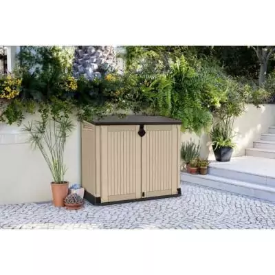 Coffre de rangement extérieur KETER 880L Beige et marron - Malle de jardin