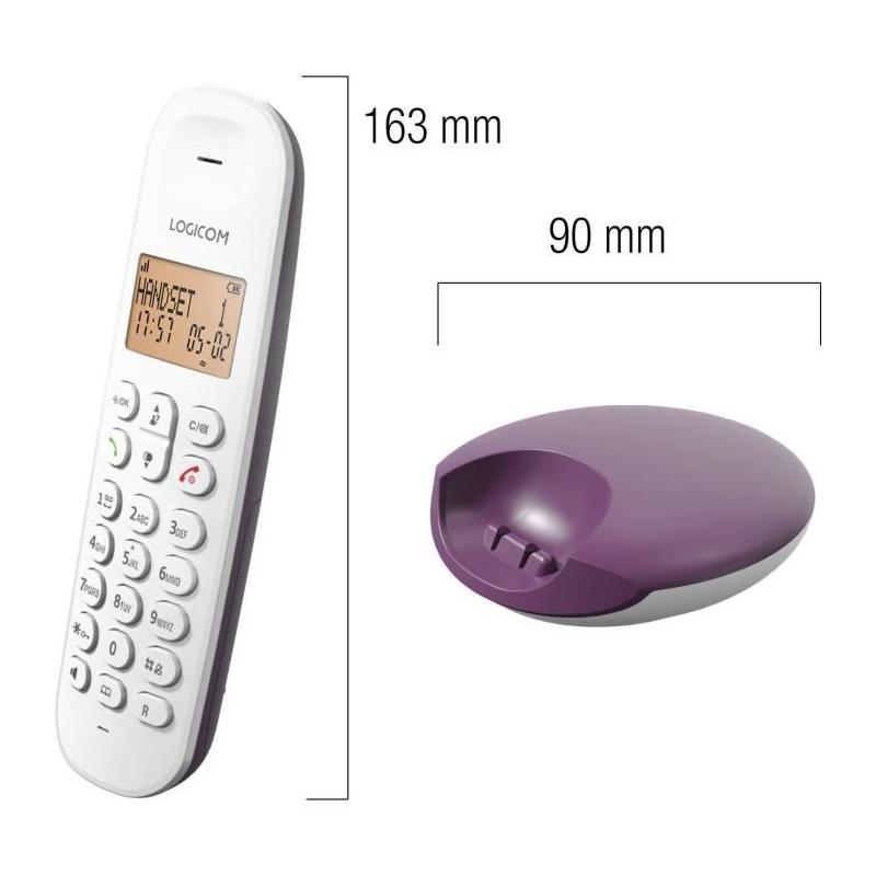 Téléphone sans fil LOGICOM DECT ILOA 150 Aubergine - Compact et élégant