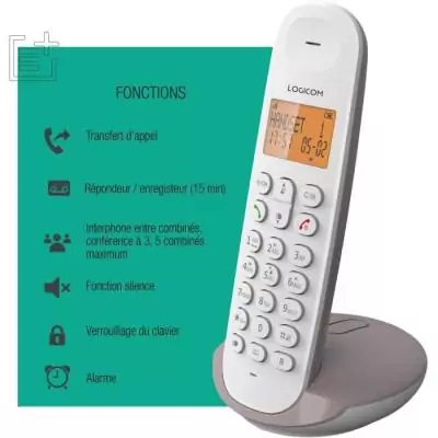 Téléphone fixe sans fil LOGICOM DECT ILOA 155T - Taupe - Avec répondeur Téléphone fixe sans fil LOGICOM DECT ILOA 155T - Taupe - Avec répondeur