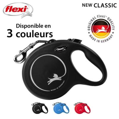 Laisse New Classic L Tape 8 m noir Flexi - Pratique et robuste