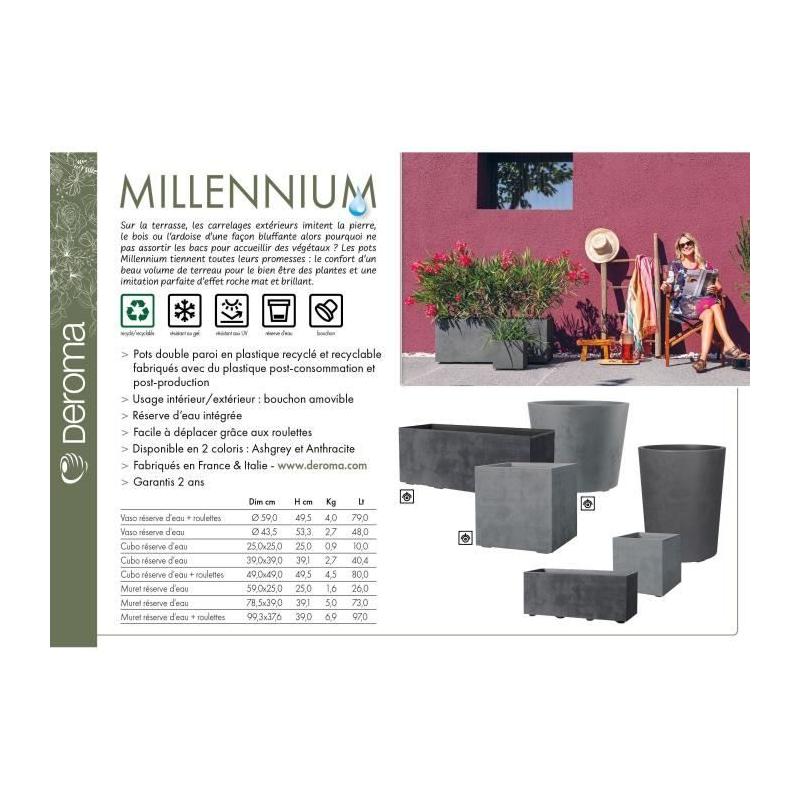 Jardinière Muret DEROMA Millennium R - Ashgrey - Avec réserve d'eau - 99 cm