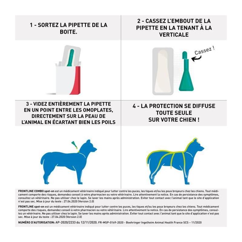 Frontline Combo Chien S - 2 à 10 kg - Élimination puces, tiques et poux