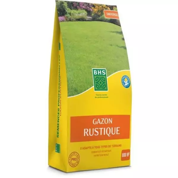 Gazon - BHS - Gazon Rustique 20kg, pour jardins traditionnels et tous types de sols. Dense, esthétique, rapide et durable.