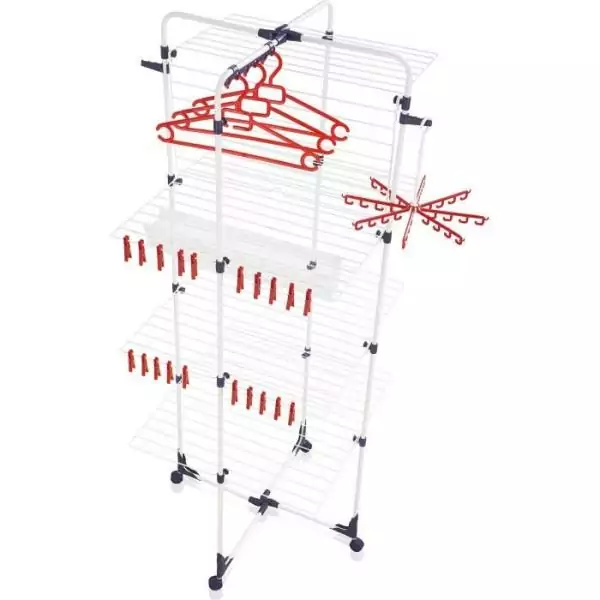 Séchoir a linge Leifheit 450 Deluxe 81464, étendoir a linge avec 45m d'étendage et accessoires, tour a 4 niveaux, blanc