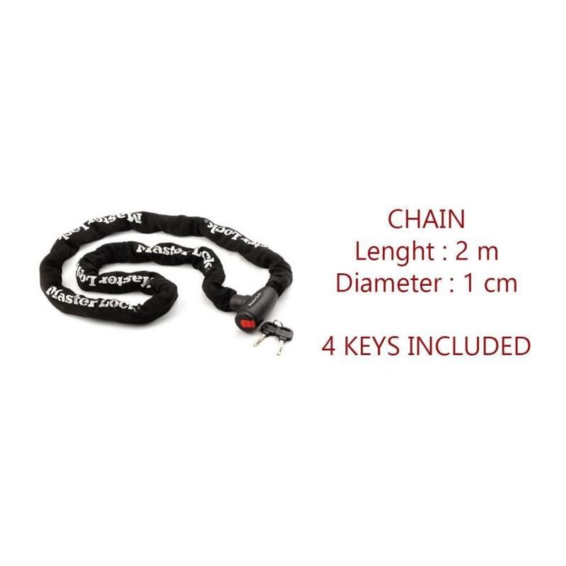 Chaîne Antivol Moto MASTER LOCK - 2 m - Idéale pour Motos et Scooters
