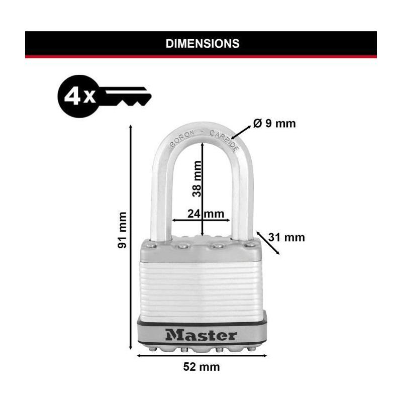 Cadenas Haute Sécurité MASTER LOCK M115EURTRILF - Anti-rouille - Anse M