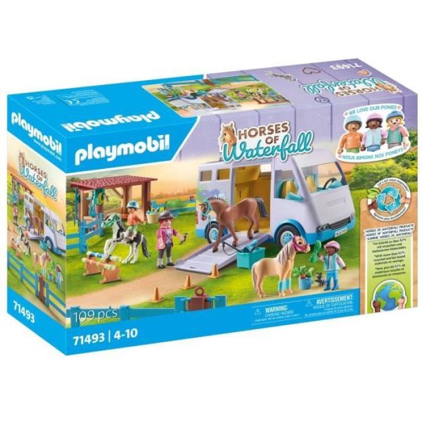PLAYMOBIL 71493 Van pour cheval et poneys avec enclos, Horses of Waterfalls, 109 pieces, Des 4 ans