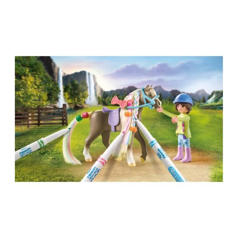 Colorie et joue avec le Cavalière et son cheval de la cascade PLAYMOBIL 71640!