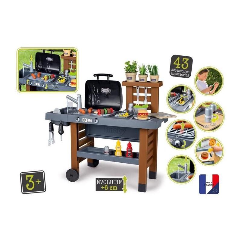 Cuisine d'Extérieur Évolutive Smoby - Grill et Plancha - 40 Accessoires - Fabriqué en France