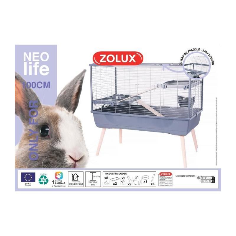 Cage rongeur surélevée pour lapin - 2 étages - Gris