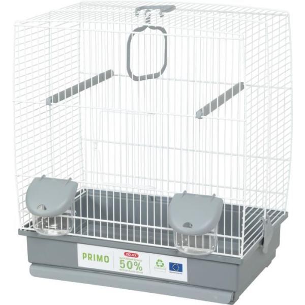 Cage pour oiseaux 40 x 25,5 x 44 cm.- Carla - Plastique recyclé - 2 perchoirs - 2 mangeoires - Balançoire