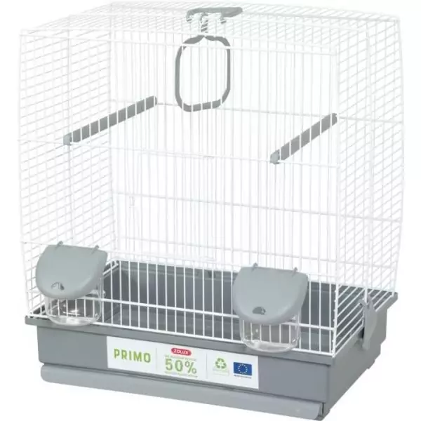 Cage d'élevage oiseaux - Zolux - Primo 40 x 25,5 x 44 cm - 2 perchoirs - 2 mangeoires - Balançoire - Blanc et gris