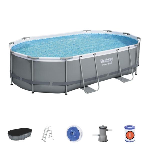 Bestway Power Steel 56448 Piscine hors sol Oval 10949 L Bleu, Gris