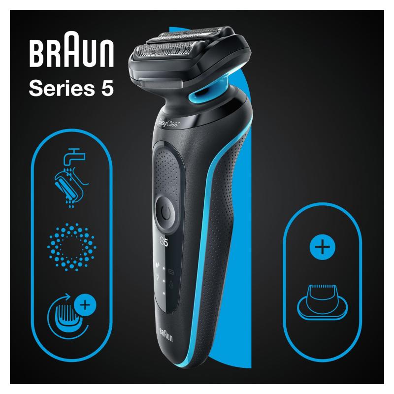 Braun Series 5 51-M1200s rasoir pour homme Rasoir à grille Tondeuse Noir, Bleu