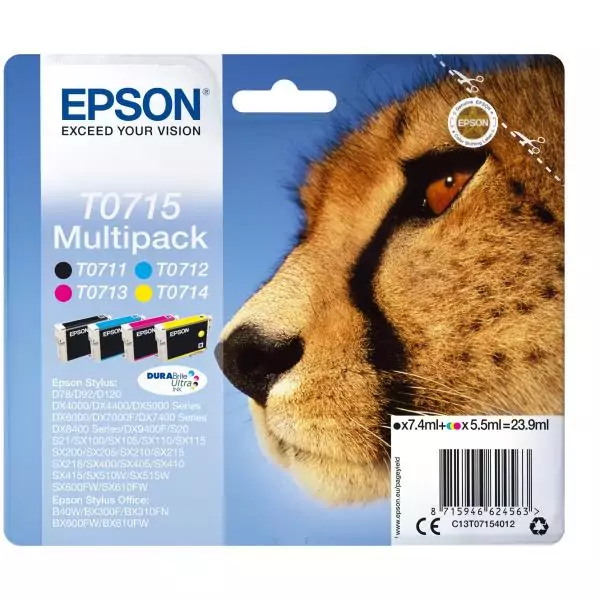 EPSON Multipack T0715 - Guépard - Noir, Cyan, Magenta, Jaune (C13T07154012)