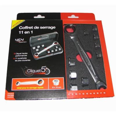 Coffret clés polygonales à cliquets 11 en 1 FACOM - 464.J1APB