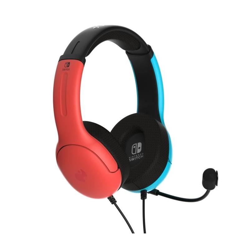 Casque gaming filaire PDP Airlite Nintendo Switch - Bleu néon et rouge