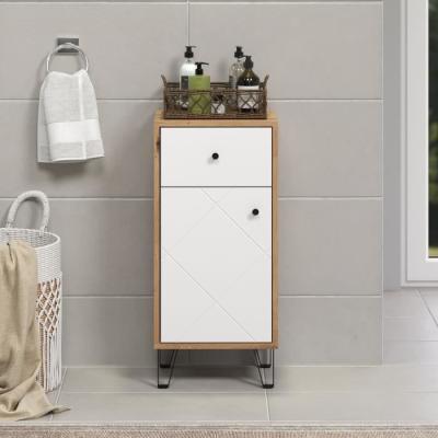 Armoire de salle de bain mat blanc et chêne - Pratique et élégante