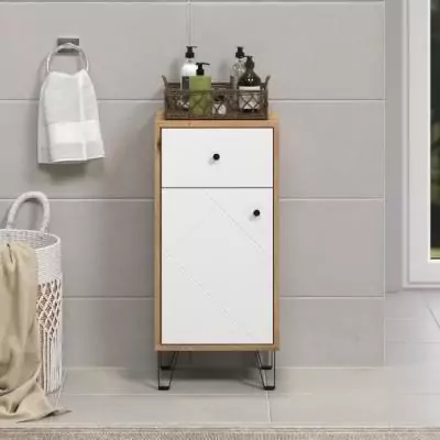 Armoire de salle de bain mat blanc et chêne - Pratique et élégante