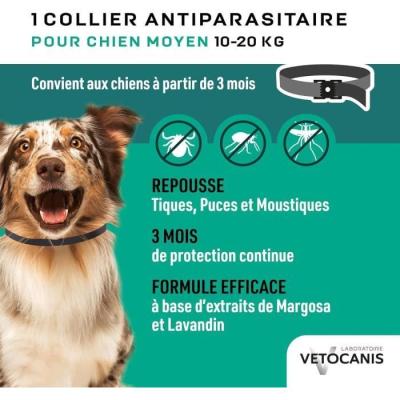 Collier répulsif puces tiques et moustiques pour chien - Lot de 2