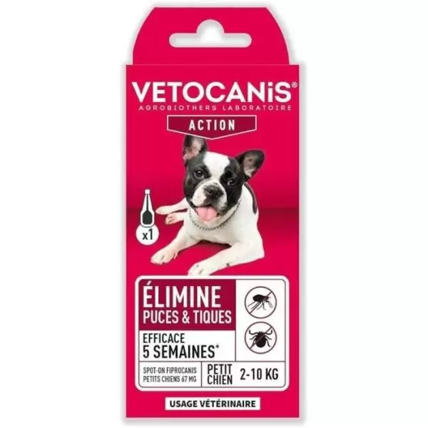 Pipette Anti-puces & Tiques - VETOCANIS - Traitement et Protection - Antiparasitaire petit chien 2-10 kg