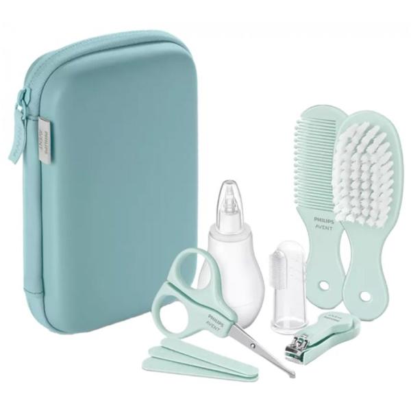 Kit de soins pour bébé Philips Avent, coupe-ongles, ciseaux, 3 limes, peigne, brosse a cheveux, aspirateur nasal et brosse a d