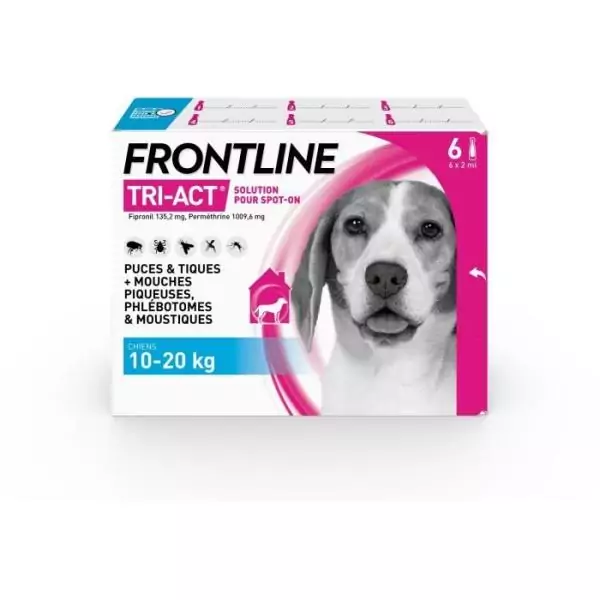 Frontline Tri-Act chien - Anti-puces anti-tiques pour chien M - 10-20kg - 6 pipettes