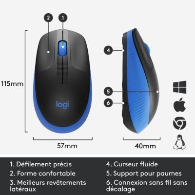 Souris ergonomique sans fil Logitech M190 - Bleu