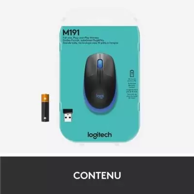 Souris ergonomique sans fil Logitech M190 - Bleu Souris ergonomique sans fil Logitech M190 - Bleu