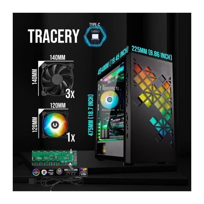 Boitier PC sans alimentation - BITFENIX Tracery ARGB (Noir) - Moyen tourE-ATX
