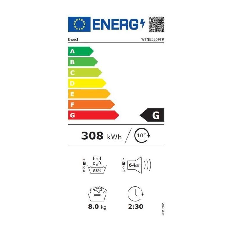 Sèche-linge Bosch WTN83209FR - 8 kg - Induction - Classe B