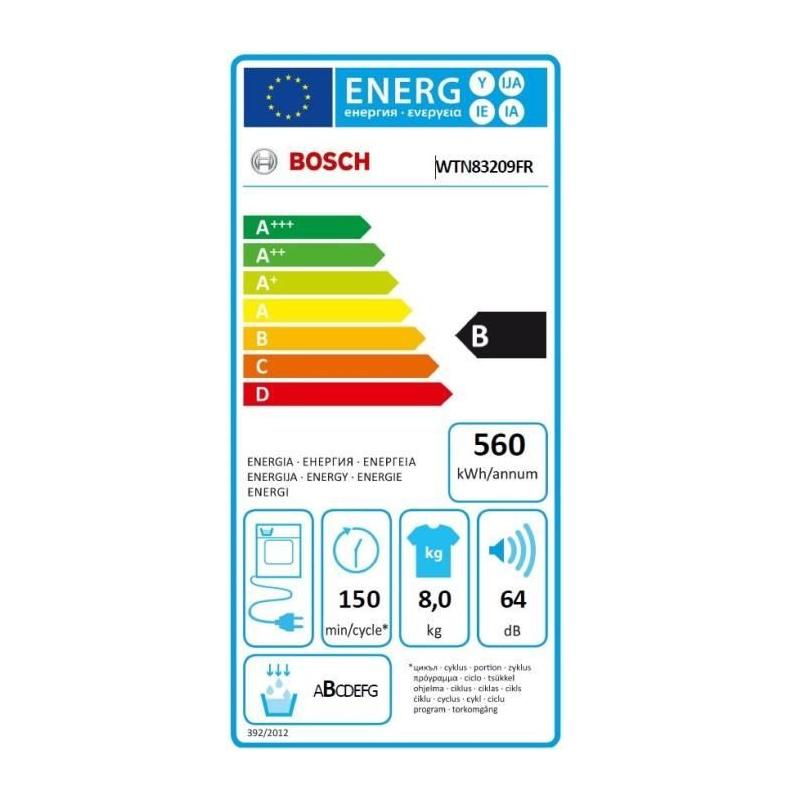 Sèche-linge Bosch WTN83209FR - 8 kg - Induction - Classe B