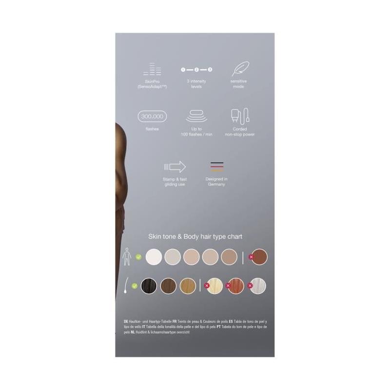 Épilation durable avec l'épilateur lumière pulsée Braun - 3 niveaux - 300 000 flashes