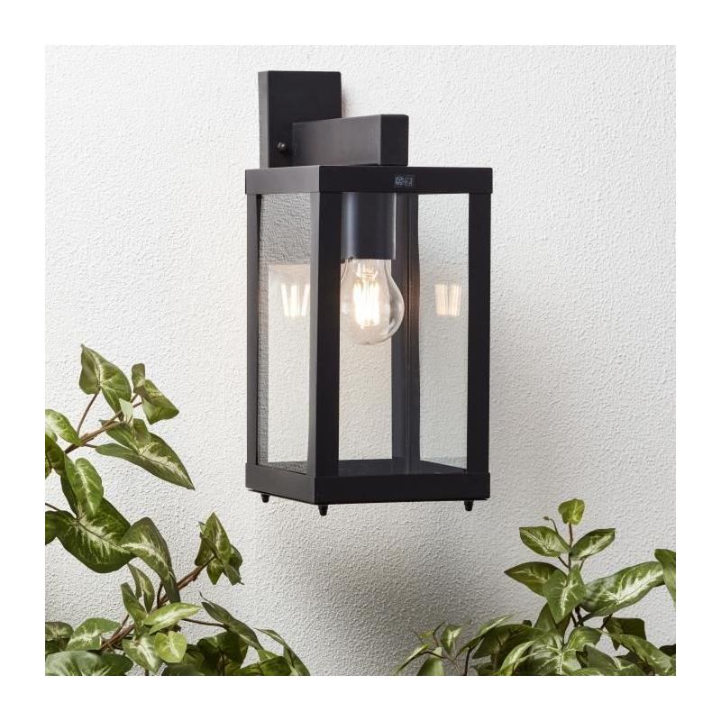 Applique extérieure GAIA noire métal/verre E27 1x60W - BRILLIANT
