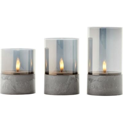 Lot de 3 lampes LED à poser style bougie pour jardin - Gris et verre fumé