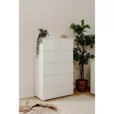 Commode CAPETOWN Blanc Brillant - 6 Tiroirs - L80cm