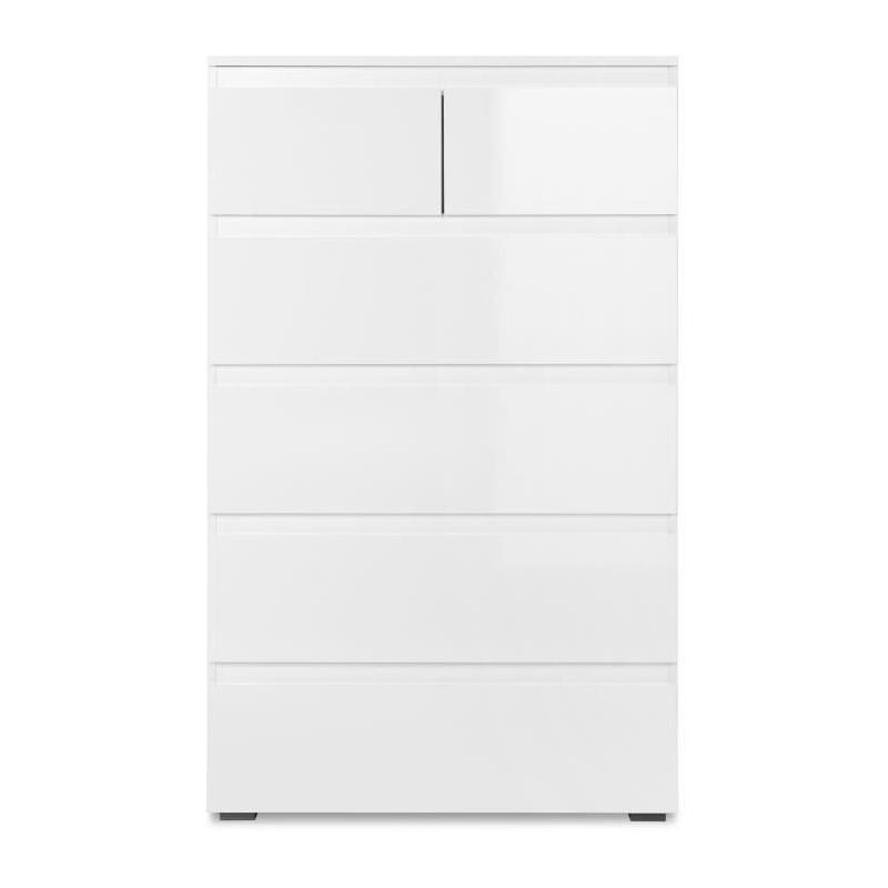 Commode CAPETOWN Blanc Brillant - 6 Tiroirs - L80cm