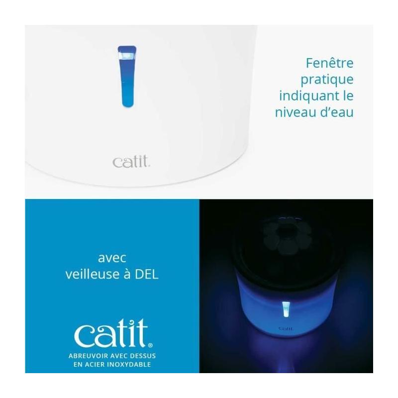 Fontaine à eau pour chat : CATIT - Fleur 3L - LED - Blanc