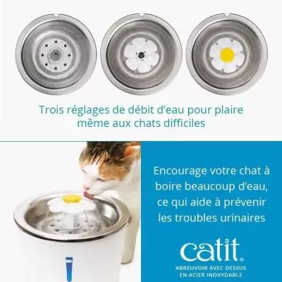 Fontaine à eau pour chat : CATIT - Fleur 3L - LED - Blanc