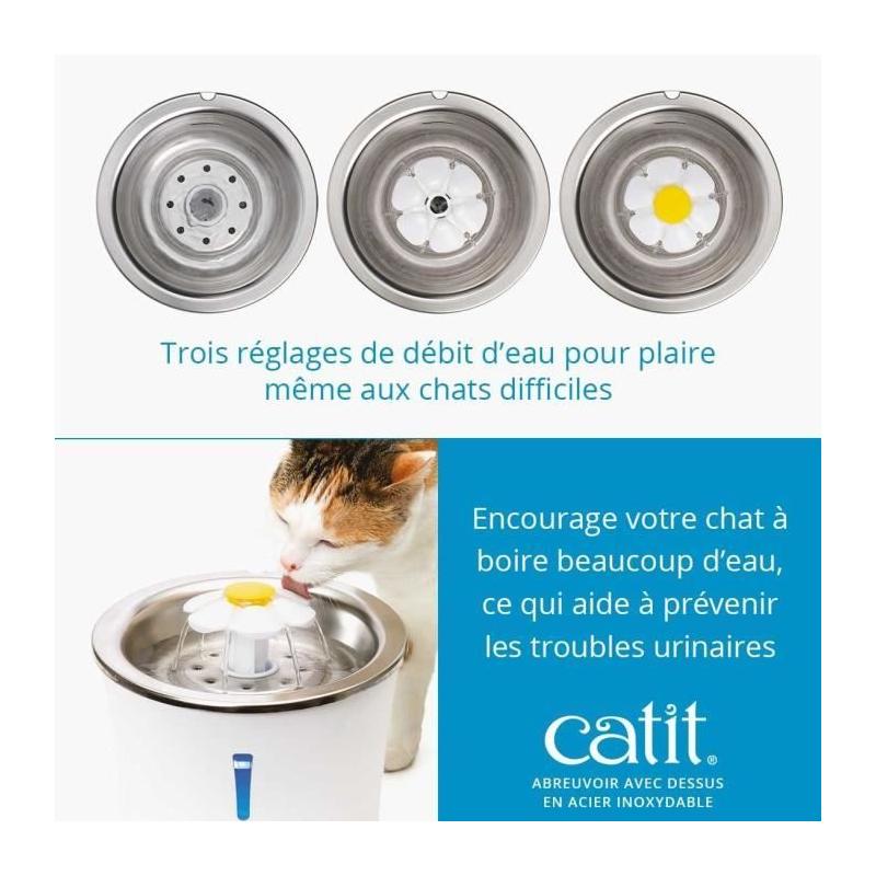 Fontaine à eau pour chat : CATIT - Fleur 3L - LED - Blanc
