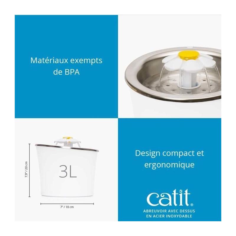 Fontaine à eau pour chat : CATIT - Fleur 3L - LED - Blanc